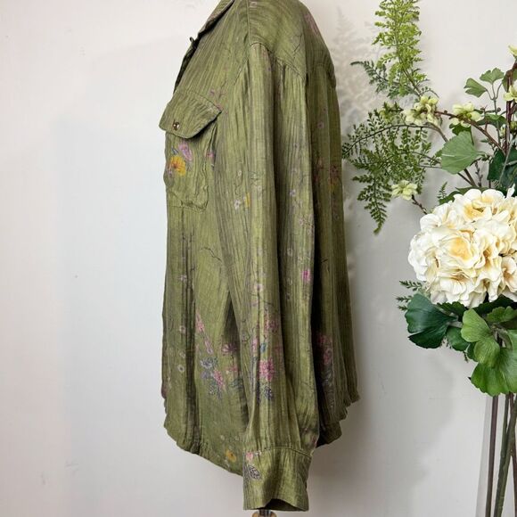 Free People | Found Floral Moss Camp Shirt Olive Green Button Down Medium - Picture 6 of 12